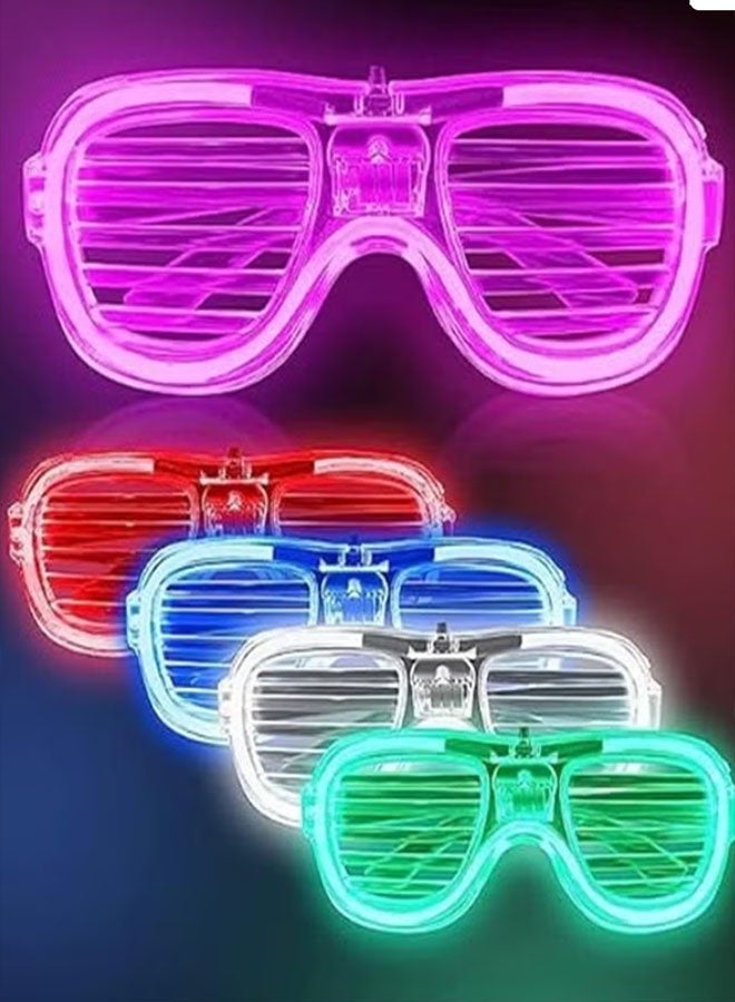 Neon Glow Party Glasses - 5 Colors 5 Pcs Shutter Style, 3 Flash Modes, For Kids & Adults - Image 1